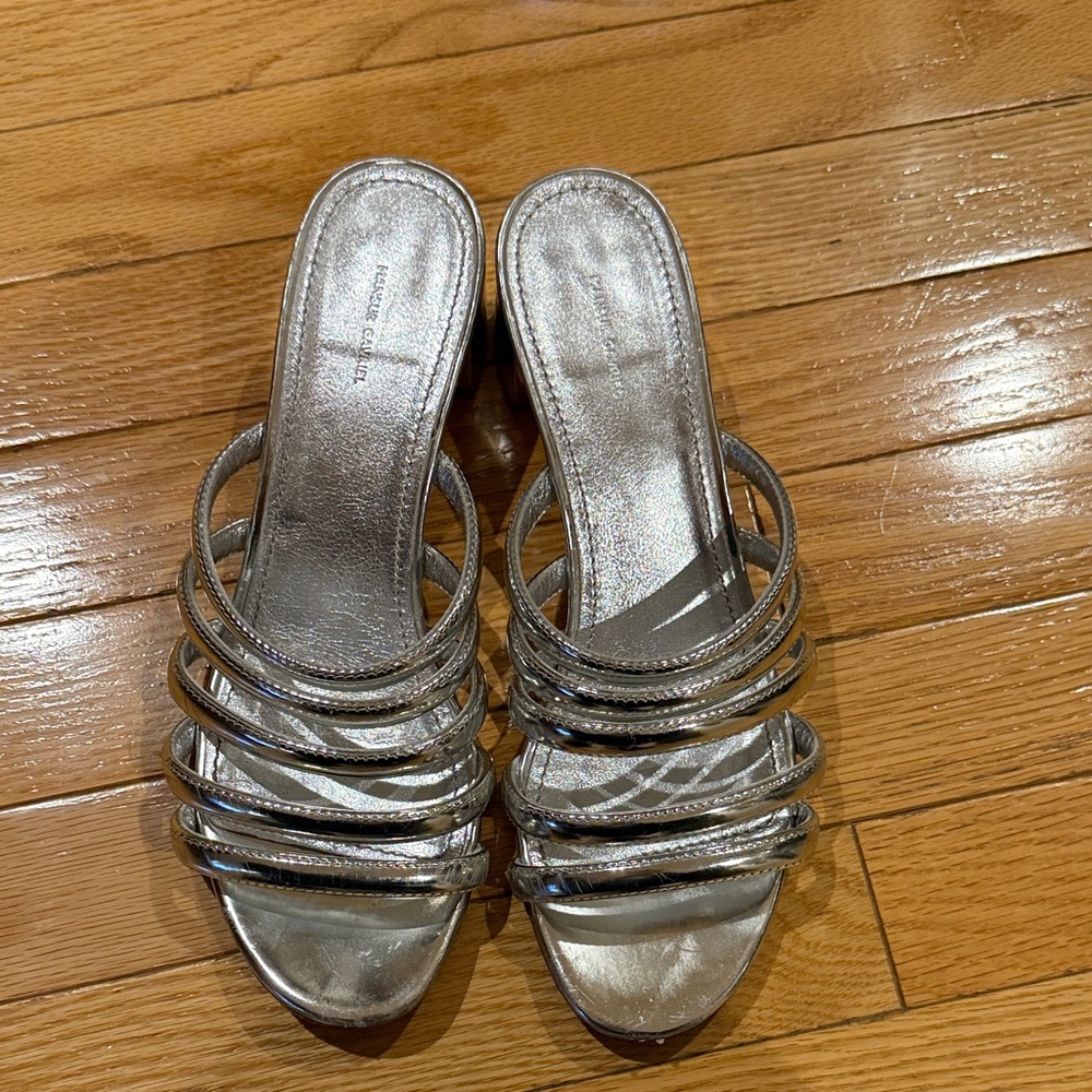 Mansur Gavriel  Silver Strappy sandals, 39, preloved, block heel.
